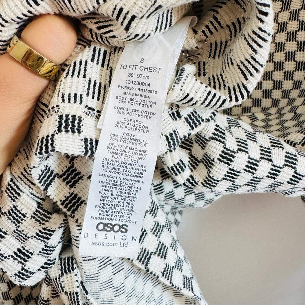 MENS ASOS DESIGN Black White Checker Print Button Down Short Sleeve Shirt Top S - Picture 9 of 13